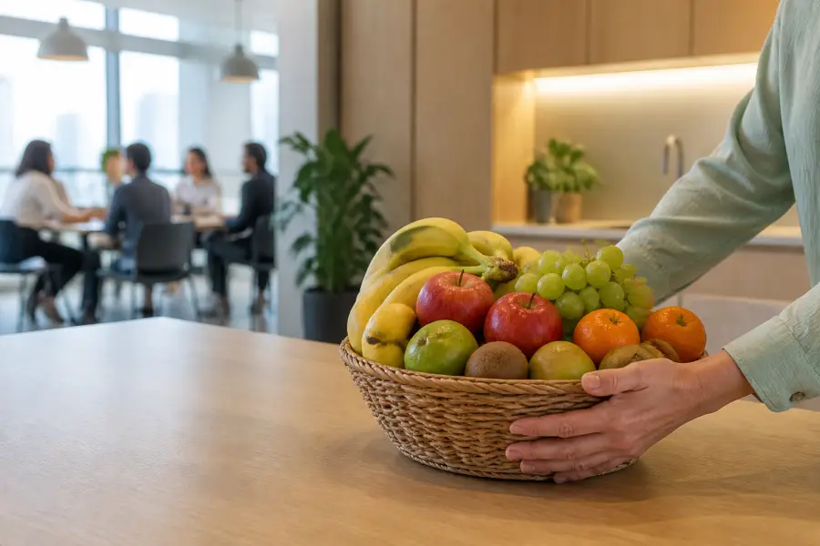 Canasta de fruta fresca entregada en una oficina